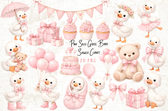 Download Pink Silly Goose Baby Shower Clipart - Baby Collection